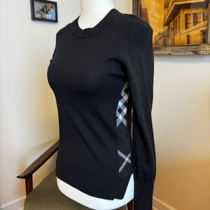 Burberry Black Sweater with Gray Plaid Detail